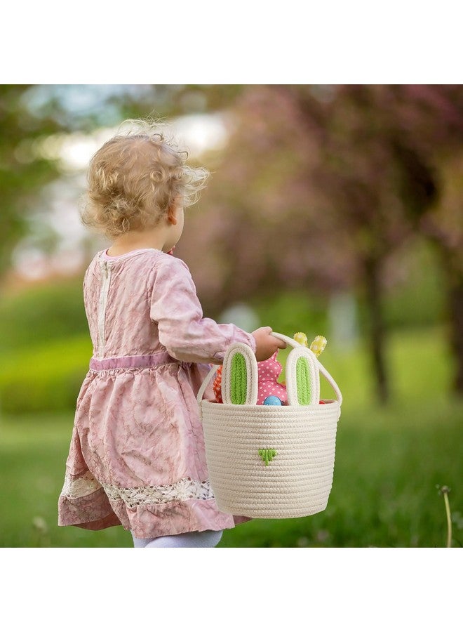 Eaasty 3 Pcs Easter Bunny Basket with Rabbit Ears Easter Egg Basket with Handle Woven Empty Easter Hunt Basket for Kids Toddler Baby Newborn Gifts Stuffer Candy Toy Storage Party Supplies, 12 x 9 Inch - Image 5