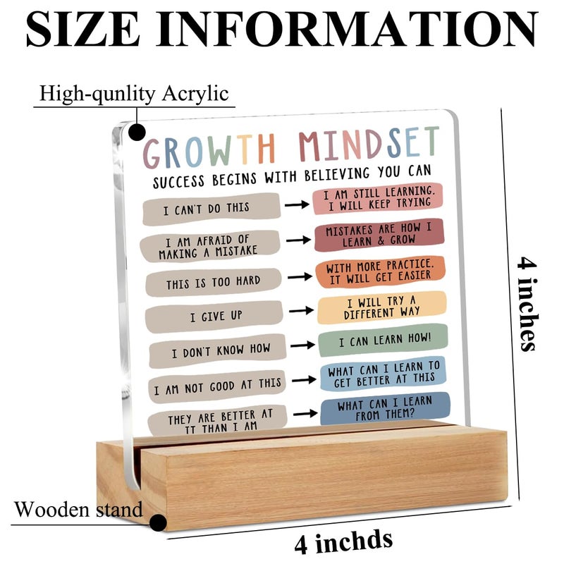 CFGBFDGH Growth Mindset Table Desk Decors, Positive Affirmations Acrylic Sign, Inspirational Gifts for Women, Counseling Room Therapy Office Home Classroom Bedroom Decor - Image 2
