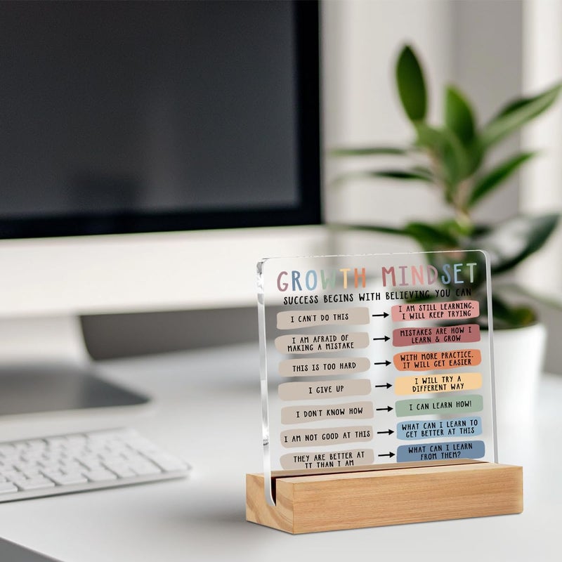 CFGBFDGH Growth Mindset Table Desk Decors, Positive Affirmations Acrylic Sign, Inspirational Gifts for Women, Counseling Room Therapy Office Home Classroom Bedroom Decor - Image 4