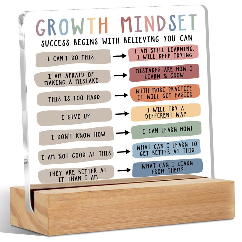 CFGBFDGH Growth Mindset Table Desk Decors, Positive Affirmations Acrylic Sign, Inspirational Gifts for Women, Counseling Room Therapy Office Home Classroom Bedroom Decor - Image 1