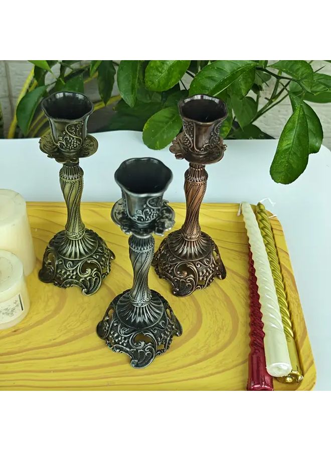 Vintage White Antique Bronze Candle Holder Set Embossed Sunflower Pattern Double Pack - Image 5