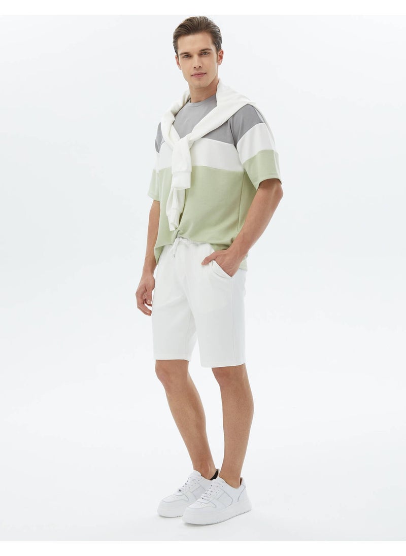 Ecru Plain Knitted Jogging Fit Casual Bermuda