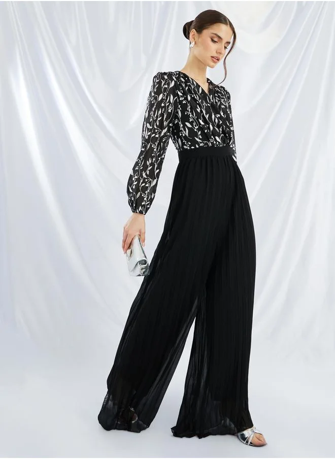 ستايلي Styli Floral Print Pleated Wide Leg Jumpsuit