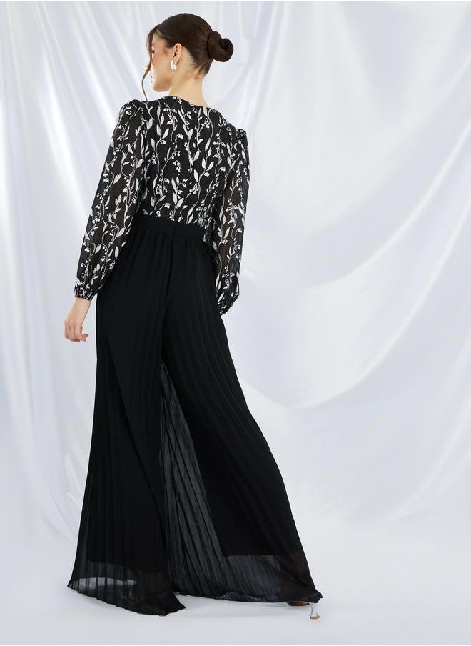 Styli Styli Floral Print Pleated Wide Leg Jumpsuit  - Image 4