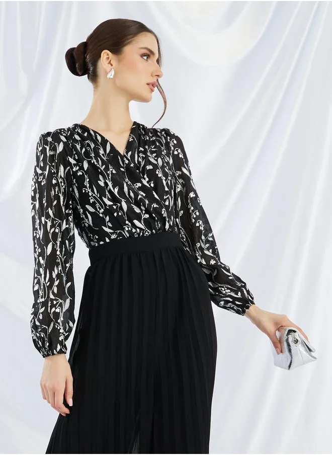 ستايلي Styli Floral Print Pleated Wide Leg Jumpsuit