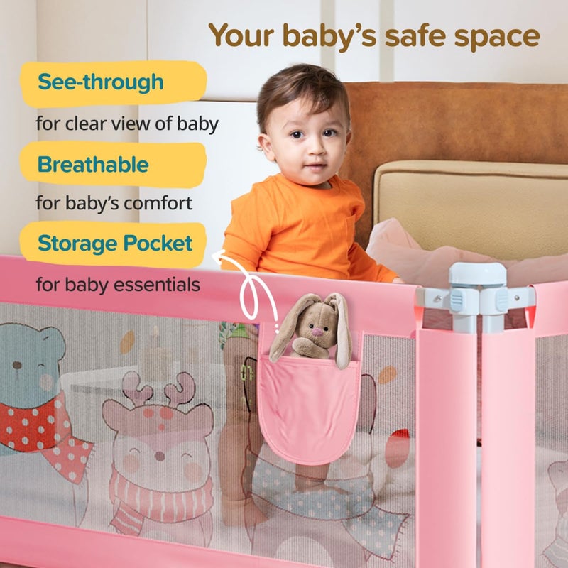 Luvlap Comfy Baby Bed Rail Guard (6 ft x 2.3 ft), 180cmx72cm, Bed Rails for Baby & Toddler Safety, Portable, Adjustable Height, Single Side Bed Rail, Pack of 1, Printed Pink New - Image 2