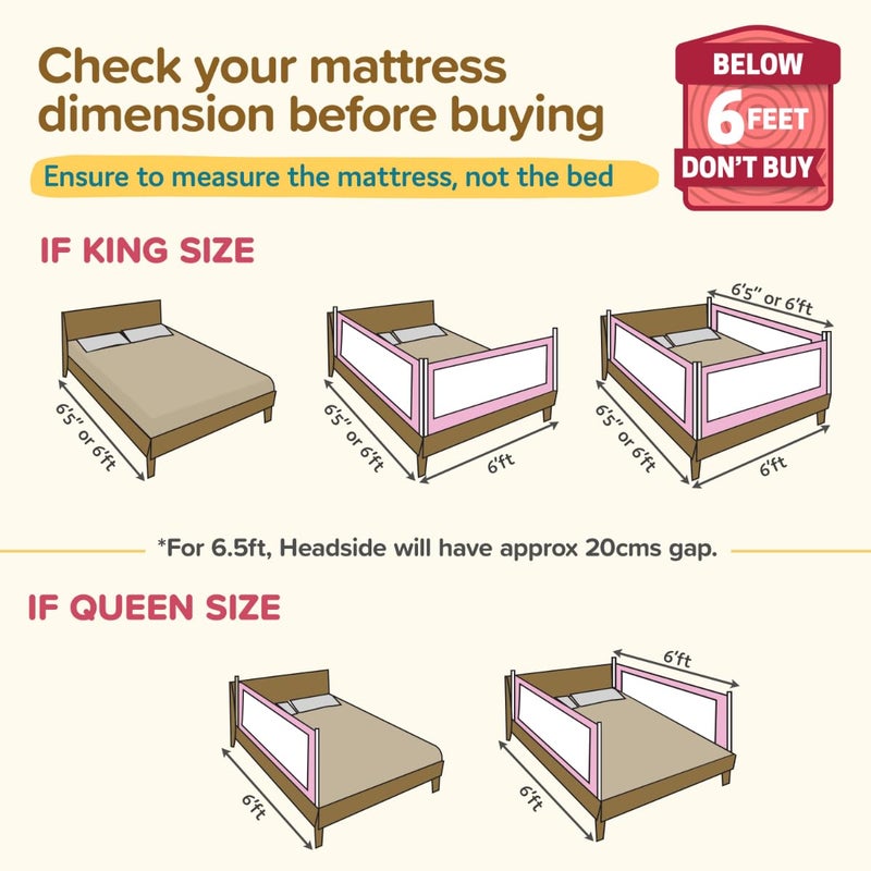 Luvlap Comfy Baby Bed Rail Guard (6 ft x 2.3 ft), 180cmx72cm, Bed Rails for Baby & Toddler Safety, Portable, Adjustable Height, Single Side Bed Rail, Pack of 1, Printed Pink New - Image 3