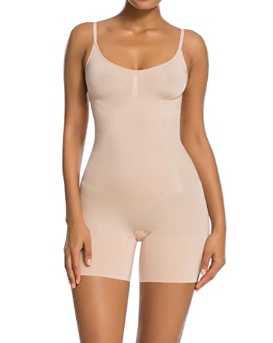 SHAPERX Bodysuit for Women Tummy Control Shapewear Mid-Thigh Seamless Full Body Shaper,SZ6224-Beige-M - Image 3
