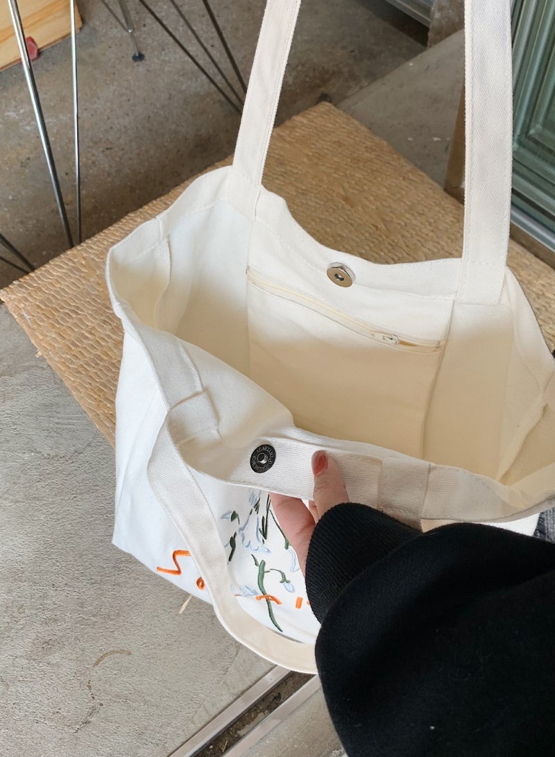 SOLARAE Women Canvas Tote Bag for Women Girls Kids School Shoulder Bag, with Zipper Work Beach Lunch Travel and Shopping Grocery Bag for Mother's Day Teacher Eco Friendly Washable Trendy - Image 3