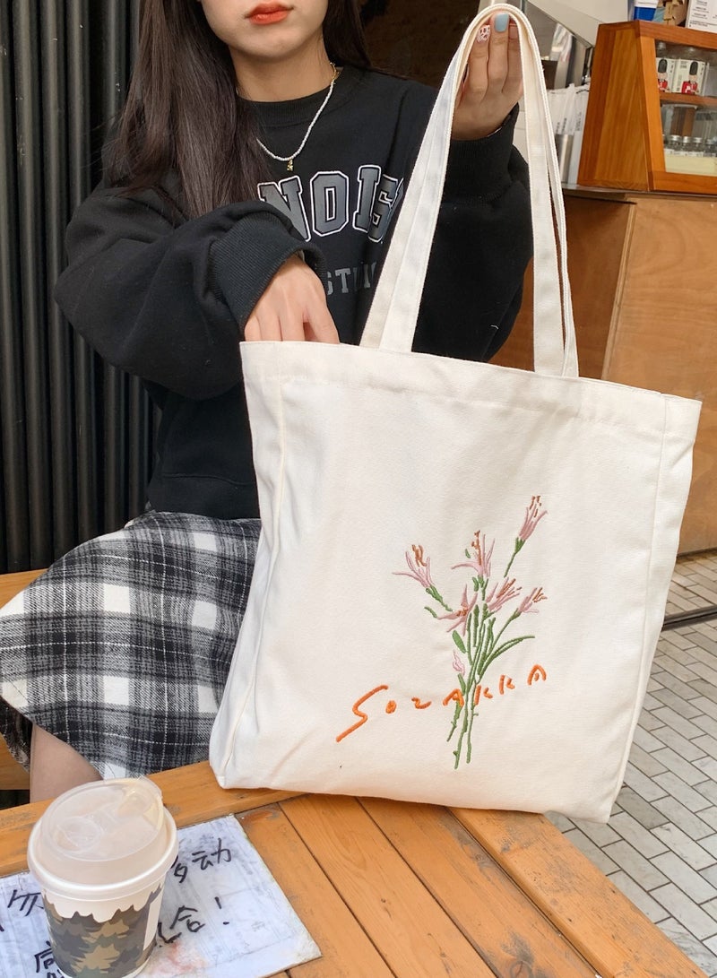 SOLARAE Women Canvas Tote Bag for Women Girls Kids School Shoulder Bag, with Zipper Work Beach Lunch Travel and Shopping Grocery Bag for Mother's Day Teacher Eco Friendly Washable Trendy - Image 4