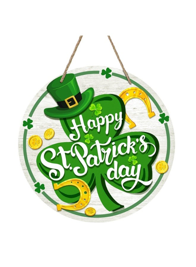 ILovhaprty St. Patrick’s Day Wooden Hanging Sign – 20×20 cm Round Shamrock Door Plaque with Strong Rope, Professional Printed Lucky Clover Decor for Home, Porch, Front Door & Party Decorations - Image 1