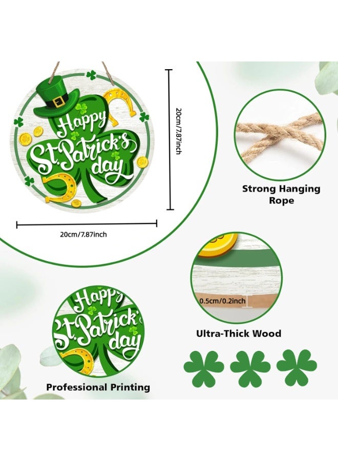 ILovhaprty St. Patrick’s Day Wooden Hanging Sign – 20×20 cm Round Shamrock Door Plaque with Strong Rope, Professional Printed Lucky Clover Decor for Home, Porch, Front Door & Party Decorations - Image 2