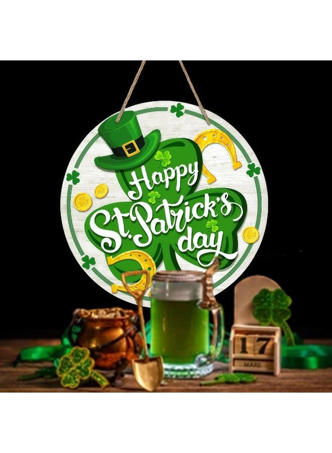 ILovhaprty St. Patrick’s Day Wooden Hanging Sign – 20×20 cm Round Shamrock Door Plaque with Strong Rope, Professional Printed Lucky Clover Decor for Home, Porch, Front Door & Party Decorations - Image 3