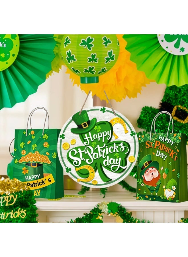 ILovhaprty St. Patrick’s Day Wooden Hanging Sign – 20×20 cm Round Shamrock Door Plaque with Strong Rope, Professional Printed Lucky Clover Decor for Home, Porch, Front Door & Party Decorations - Image 4