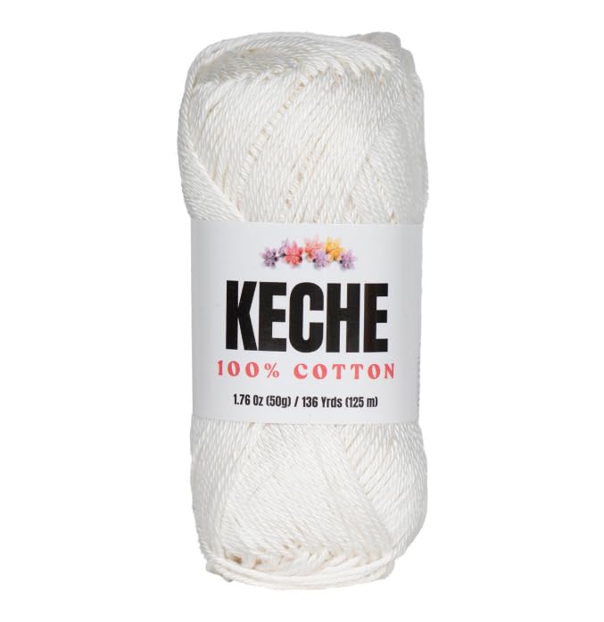 KECHE Cotton Yarn - 100% Cotton Yarn for Crocheting and Knitting, Mercerized Cotton Amigurumi Yarn Fine-Sport 2 1.76 oz (50g) / 136 Yrds (125 m) White - Image 1