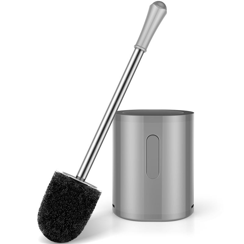 AONEZ [1 Pack] Toilet Brush and Holder Set, with Long Handle Half Ball Brush Head Toilet Brush and Holder Set, Compact WC Toilet Scrubber for Cleaning Bathroom Restroom, Easy to Clean (Color : Grey - Image 1