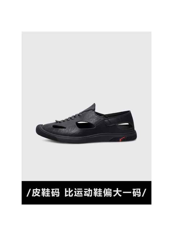 SHAKA Summer Sandals Men's 45 Plus Size Soft Bottom Soft Leather Breathable Hole Shoes All-match Casual Men's Hollow Leather Shoes - Image 4