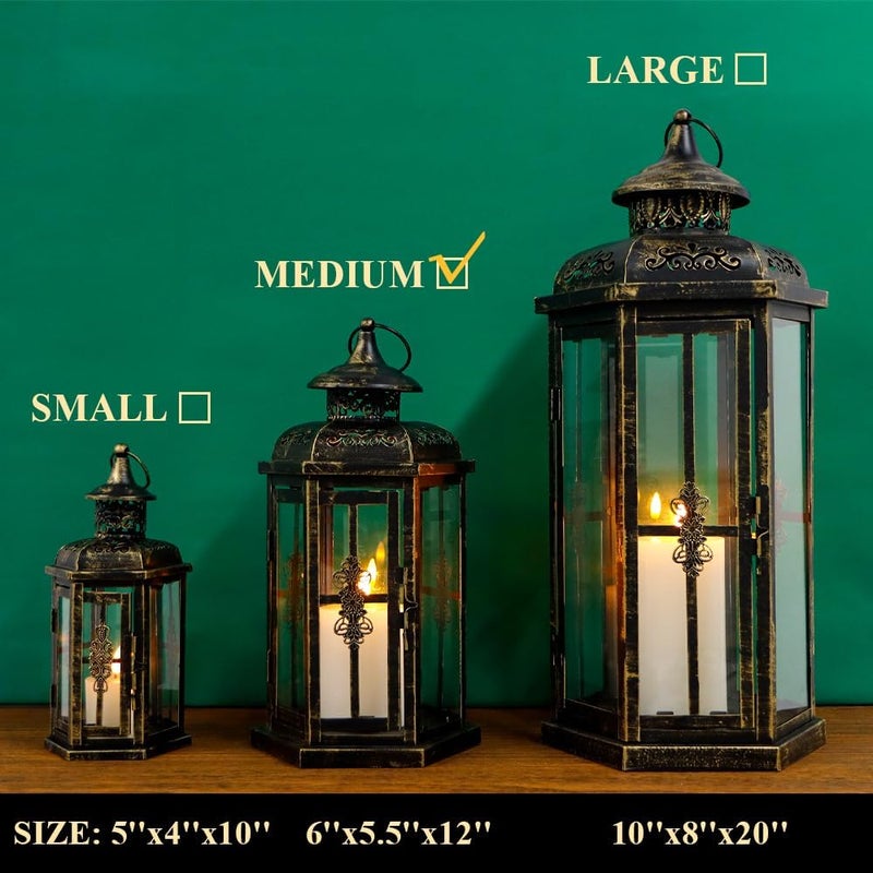 JHY DESIGN مصباح شموع تزييني من تصميم JHY، ارتفاعه 30 سم، بستيل عتيق، مع حامل شموع معدني، مناسب للأحداث الداخلية والخارجية، المناسبات الرسمية، وحفلات الزفاف (لون أسود مع طلاء ذهبي بفرشاة). - Image 3