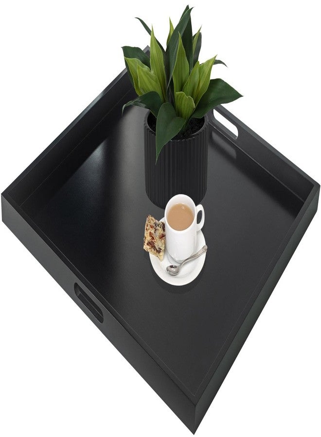 GOSR 24" Square Large Ottoman Tray, Wood Serving Tray with Handle, Modern Extra Large Black Decorative Trays for Living Room Coffee Table Home - Image 1