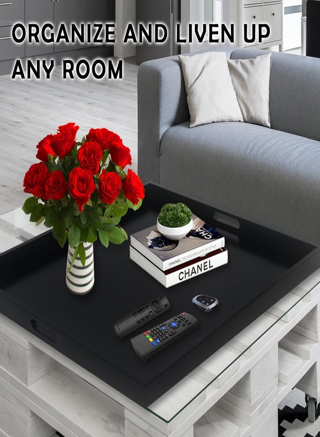 GOSR 24" Square Large Ottoman Tray, Wood Serving Tray with Handle, Modern Extra Large Black Decorative Trays for Living Room Coffee Table Home - Image 4