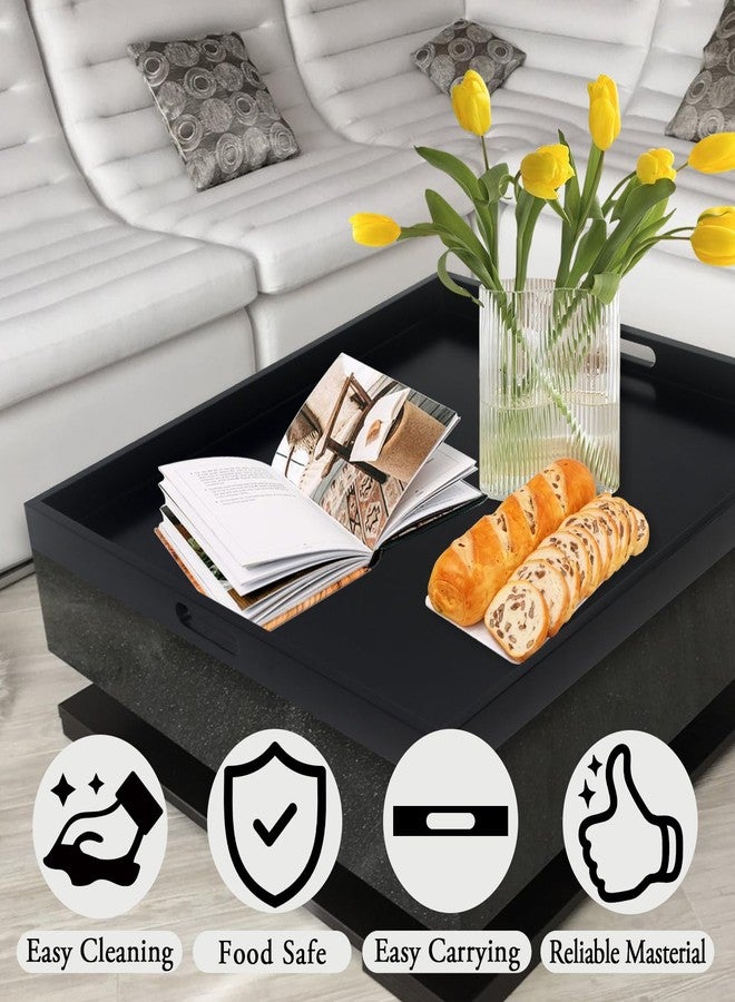 GOSR 24" Square Large Ottoman Tray, Wood Serving Tray with Handle, Modern Extra Large Black Decorative Trays for Living Room Coffee Table Home - Image 3