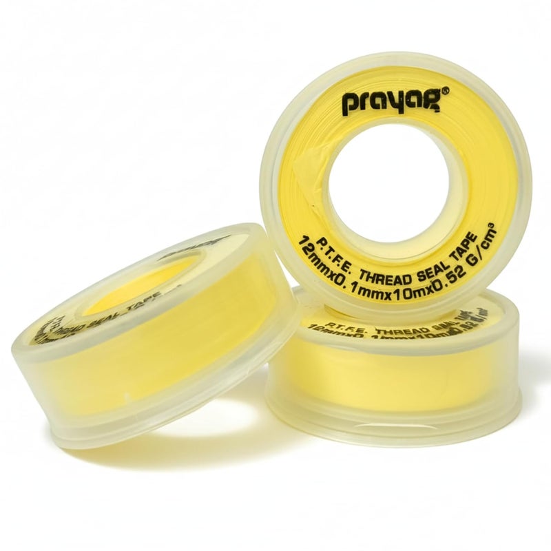 Prayag Teflon PTFE Thread Seal Tape for Plumbing Joints & Pipe Fittings | Durable, Leak-Proof, Long Lasting | 19mm x 0.1mm Thickness x 10m Length, Pack of 10 Rolls (Yellow) (TTS-02) - Image 1