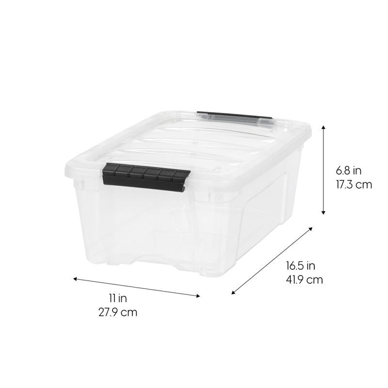 IRIS USA 13 Qt Stackable Plastic Storage Bins with Lids, 6 Pack - BPA-Free, Made in USA - See-Through Organizing Solution, Latches, Durable Nestable Containers, Secure Pull Handle - Clear - Image 2