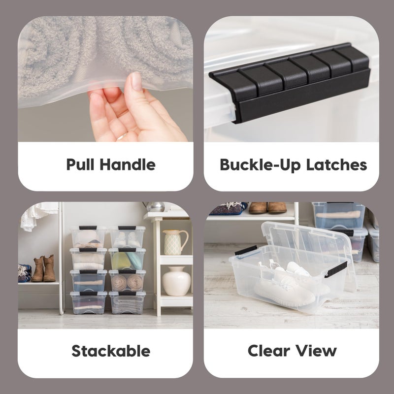 IRIS USA 13 Qt Stackable Plastic Storage Bins with Lids, 6 Pack - BPA-Free, Made in USA - See-Through Organizing Solution, Latches, Durable Nestable Containers, Secure Pull Handle - Clear - Image 3