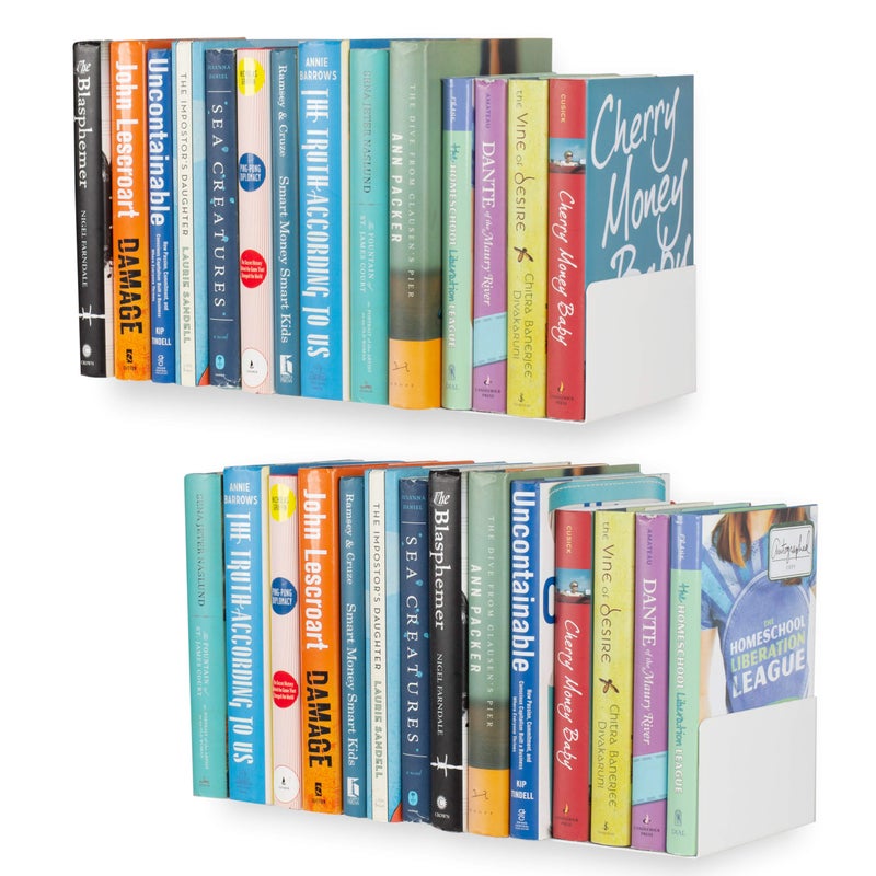 Wallniture رف كتب معدني عائم على شكل U من والنيتشر أبيض مجموعة من 2