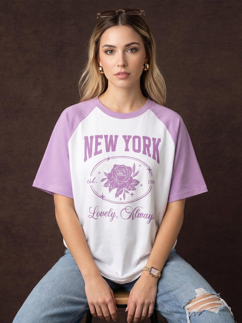 JUNEBERRY® 100% Pure Cotton Oversized Baggy Fit Round Neck T-Shirt for Women & Girls (Sizes: S to 2XL) (OS_JB_NWYRK11_LC_WT_XXL) - Image 4