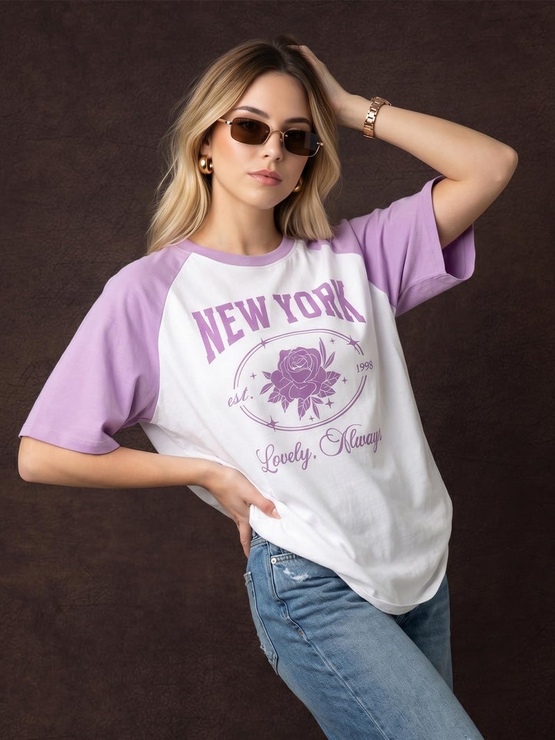 JUNEBERRY® 100% Pure Cotton Oversized Baggy Fit Round Neck T-Shirt for Women & Girls (Sizes: S to 2XL) (OS_JB_NWYRK11_LC_WT_XXL) - Image 2