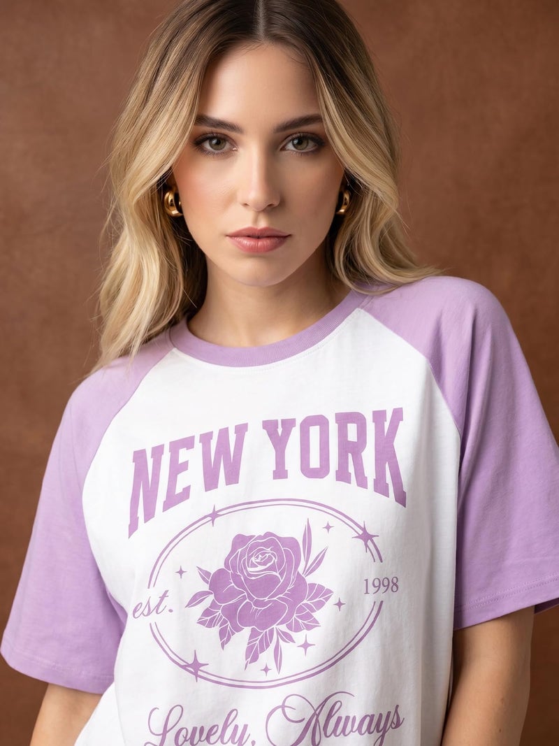 JUNEBERRY® 100% Pure Cotton Oversized Baggy Fit Round Neck T-Shirt for Women & Girls (Sizes: S to 2XL) (OS_JB_NWYRK11_LC_WT_XXL) - Image 5
