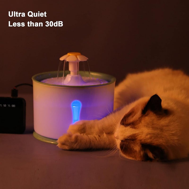 Parner Cat Drinking Fountain, Water Dispenser for Cats with Water Level Window, Cat Flower Art Water Bowl with 4 Pieces, Hygiene Filter, Pet Drinking Fountain with LED Light (Green, 2 litres) - Image 4