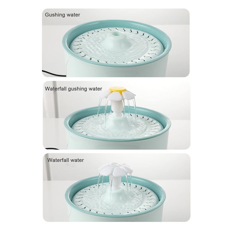 Parner Cat Drinking Fountain, Water Dispenser for Cats with Water Level Window, Cat Flower Art Water Bowl with 4 Pieces, Hygiene Filter, Pet Drinking Fountain with LED Light (Green, 2 litres) - Image 1