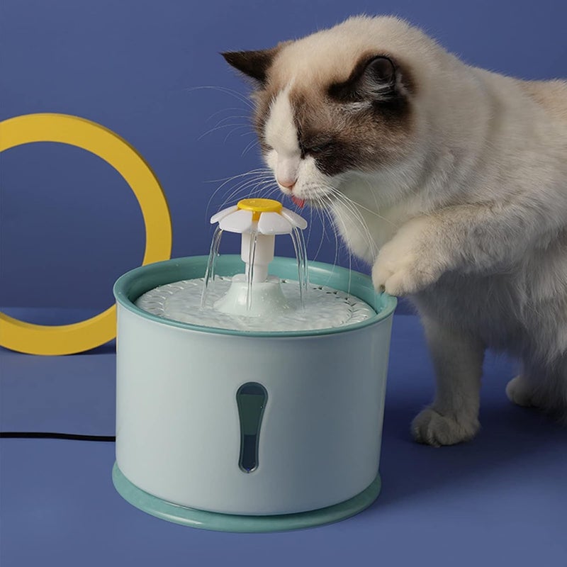Parner Cat Drinking Fountain, Water Dispenser for Cats with Water Level Window, Cat Flower Art Water Bowl with 4 Pieces, Hygiene Filter, Pet Drinking Fountain with LED Light (Green, 2 litres) - Image 5