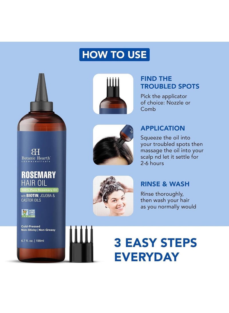 Botanic Hearth Hair Oil for Hair Growth | Rosemary Oil for Hair Growth with Biotin, Castor & Jojoba | Hair Relaxers & Dry Scalp Treatment | Color Safe | All Hair Types | 6.7 Fl Oz - Image 3