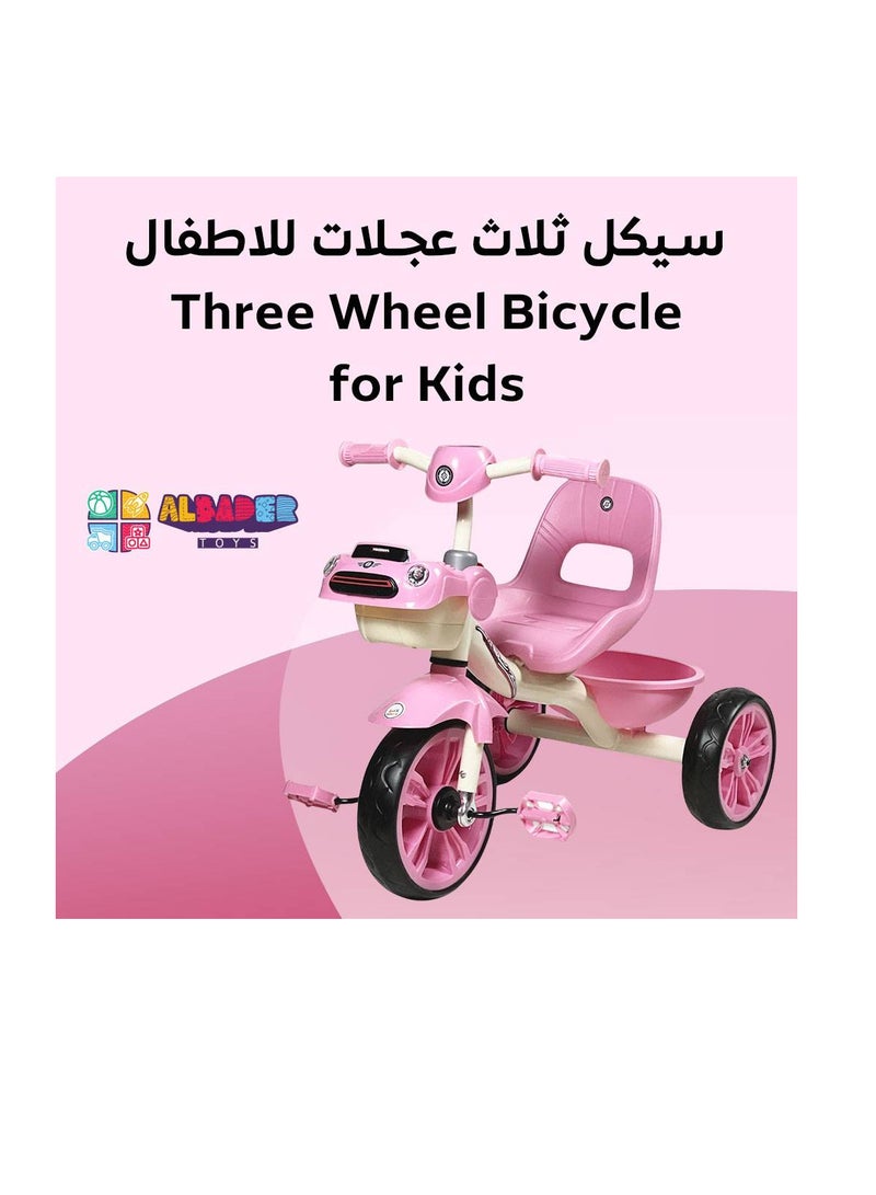 AL BADER Kids 3 Wheel Tricycle with music and sound effects, car-style ride on bike for toddlers, three wheel trike with backrest seat, rear basket, non-slip wheels for safe indoor & outdoor fun - Pink - Image 2