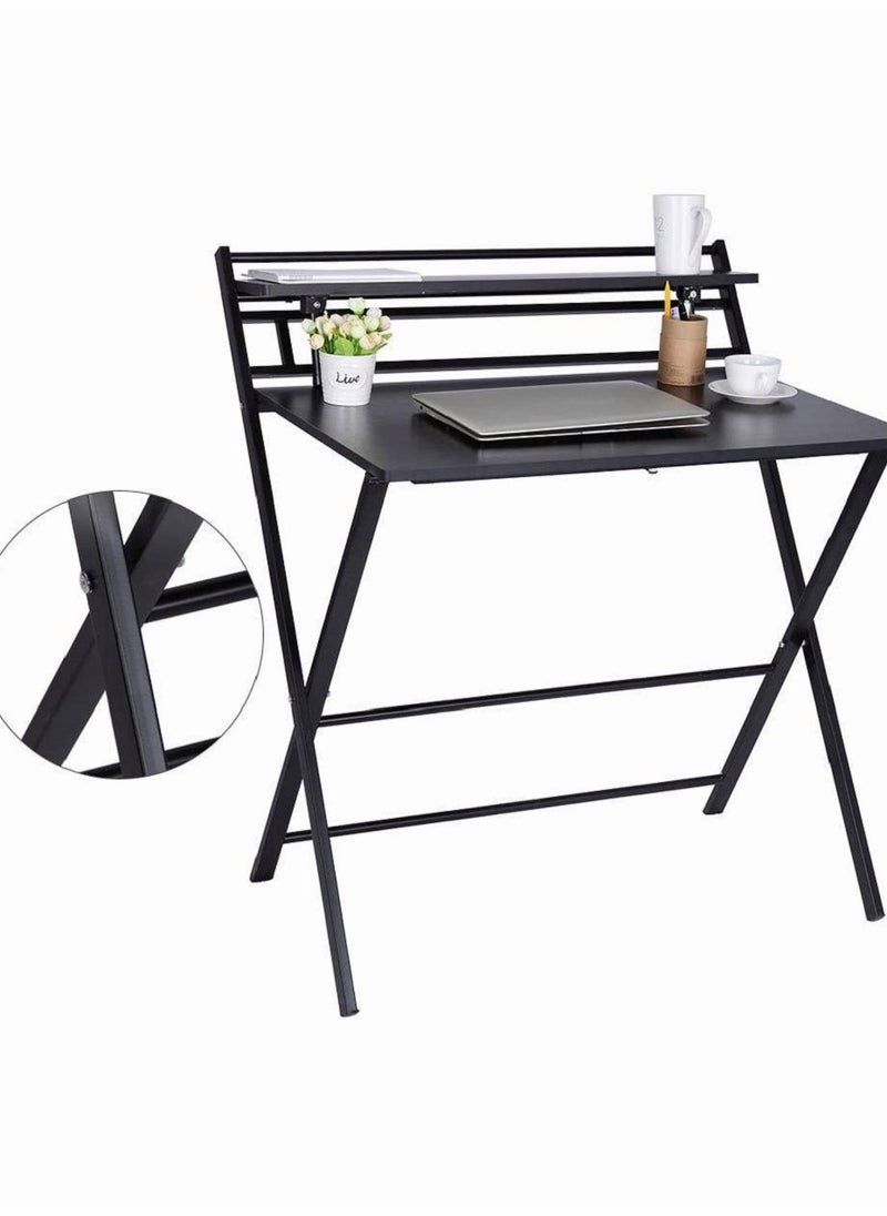 Chulovs - Small Folding Desk Computer Desk Writing Desk Lazy Foldable Table Laptop Desk Oak Desks Home Office Desk for Small Space No Assembly Required - Image 1