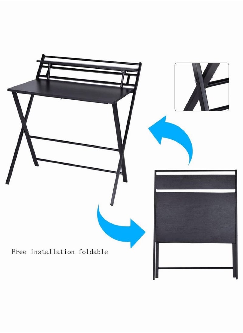 Chulovs - Small Folding Desk Computer Desk Writing Desk Lazy Foldable Table Laptop Desk Oak Desks Home Office Desk for Small Space No Assembly Required - Image 1