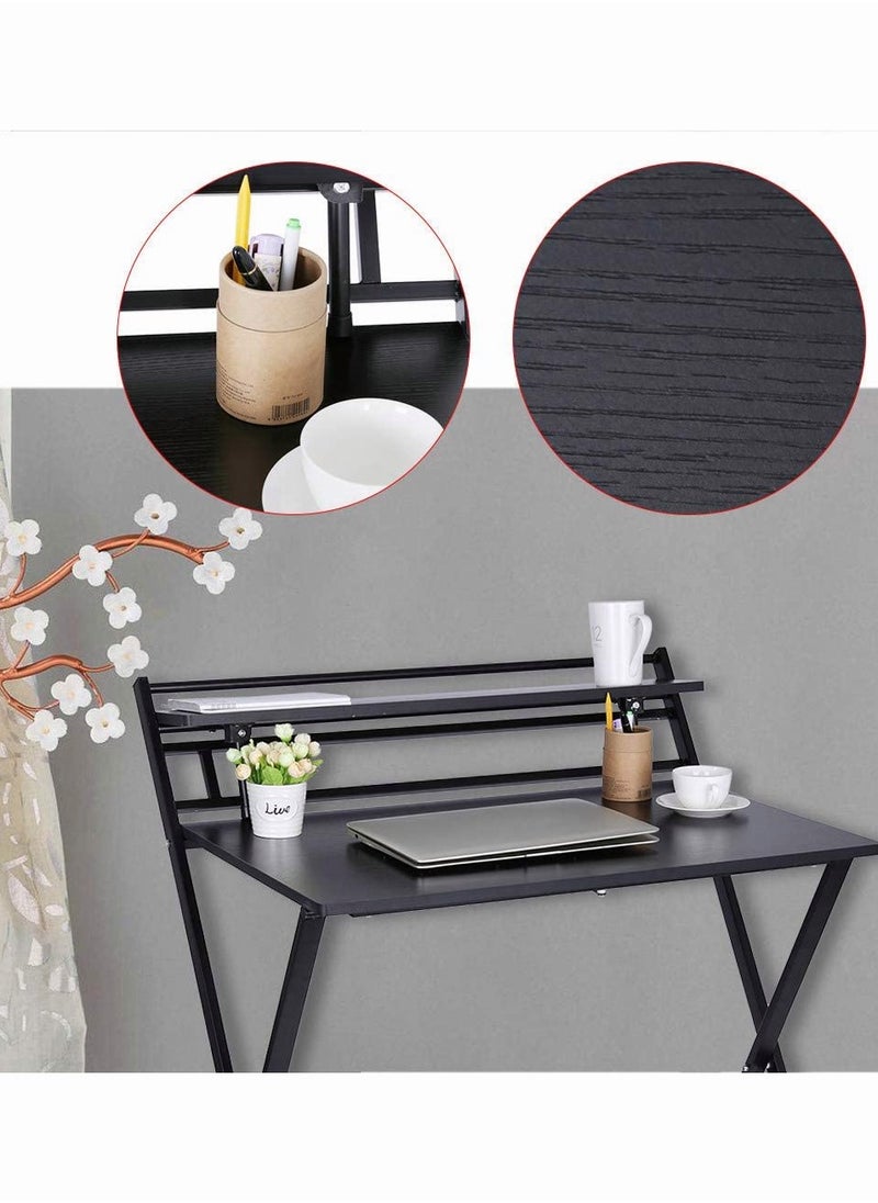 Chulovs - Small Folding Desk Computer Desk Writing Desk Lazy Foldable Table Laptop Desk Oak Desks Home Office Desk for Small Space No Assembly Required - Image 1