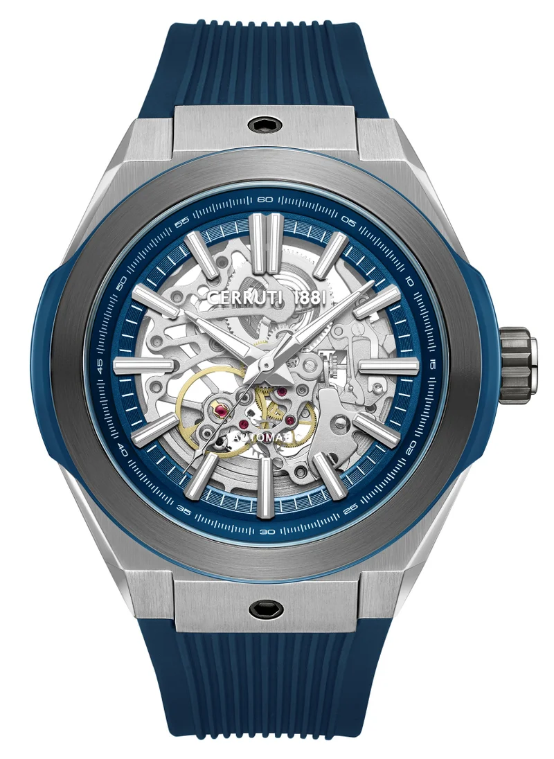 CERRUTI 1881 Cerruti 1881 Ruscello Automatic Watch for Men - Blue Case, Skeletonized Dial, Blue Silicone Strap