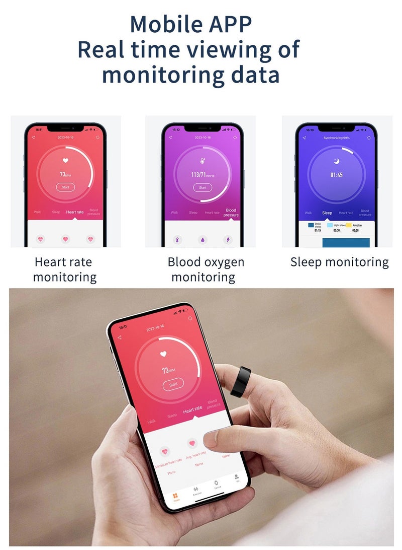 Smart ring, pedometer, calorie counter, sleep monitoring, pulse meter, oxygen in the blood, moisture-proof, long-term operation, suitable for iOS and Android