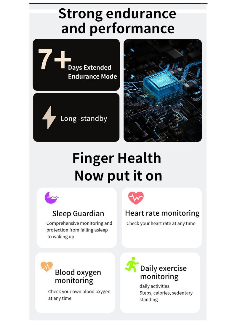 Smart ring, pedometer, calorie counter, sleep monitoring, pulse meter, oxygen in the blood, moisture-proof, long-term operation, suitable for iOS and Android