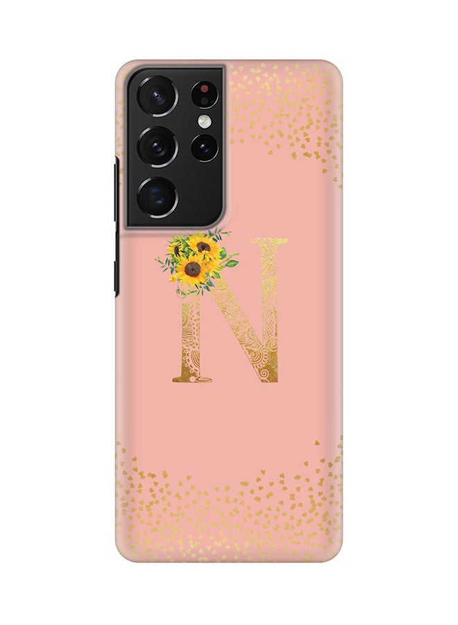 Stylizedd Monogram Slim Cover for Samsung Galaxy S21 Ultra 5G Case Custom Initials Letter Floral Pattern Snap Series Mobile Cover Matte Alphabet  - N (Rose Pink) - Image 1
