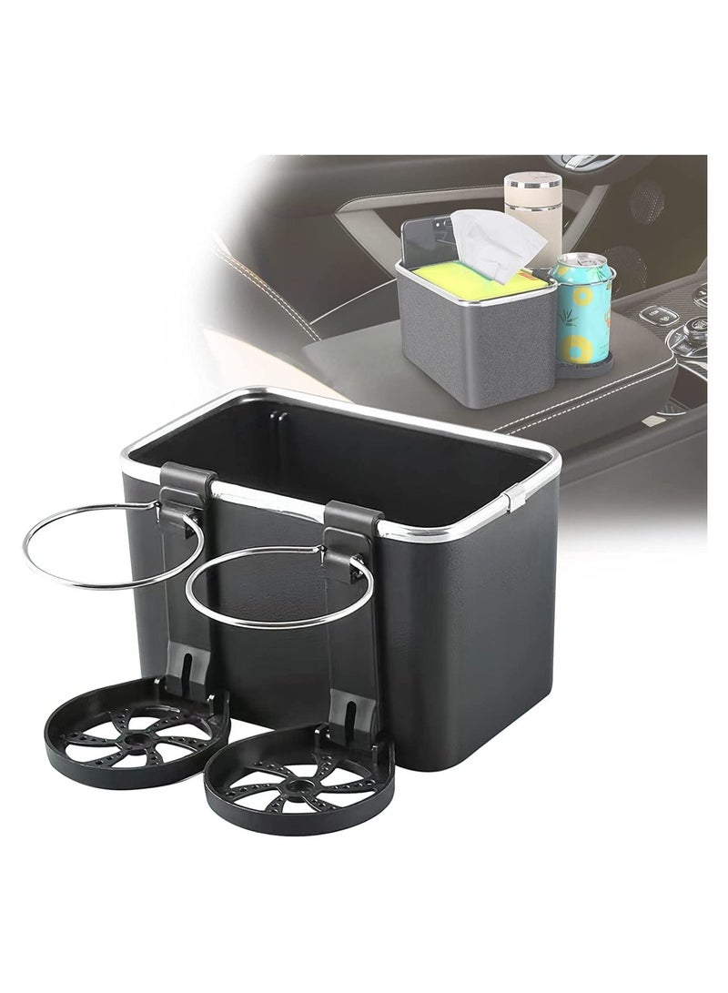 GGEROU Car Armrest Storage Box with 2 Coffee Cup Water Drink Holder Black - Image 1