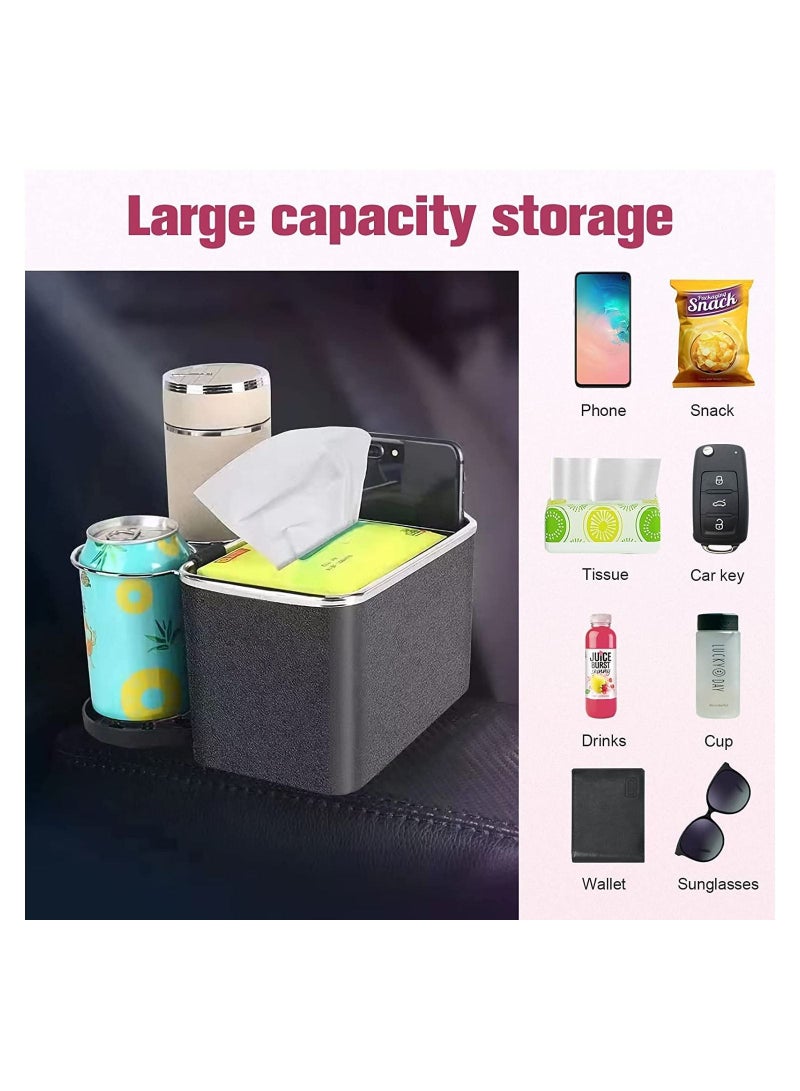 GGEROU Car Armrest Storage Box with 2 Coffee Cup Water Drink Holder Black - Image 5