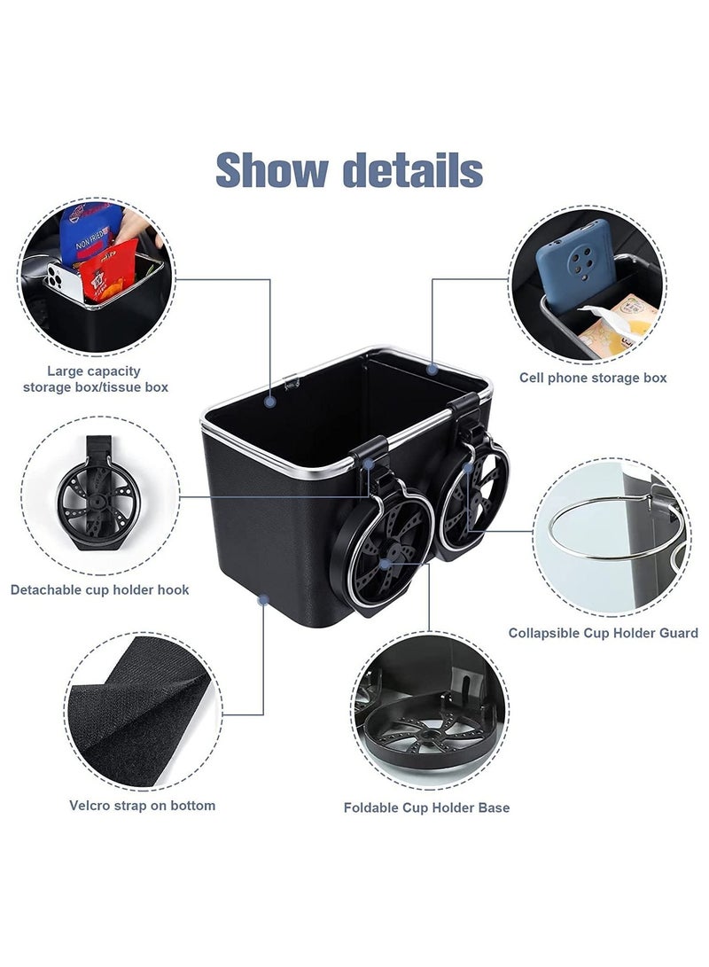 GGEROU Car Armrest Storage Box with 2 Coffee Cup Water Drink Holder Black - Image 4