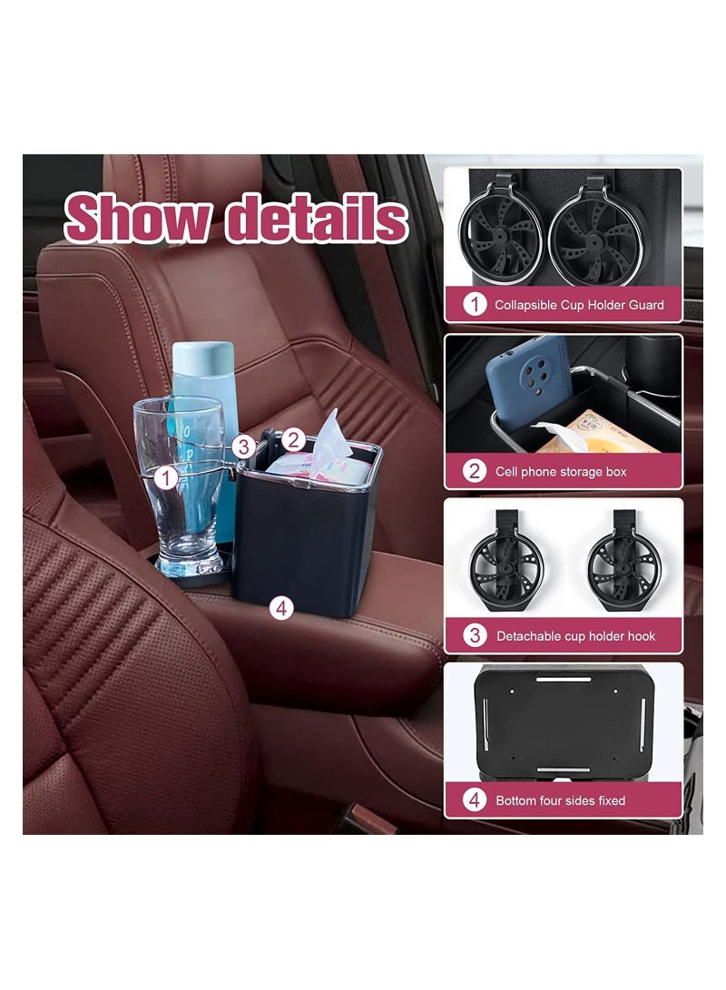 GGEROU Car Armrest Storage Box with 2 Coffee Cup Water Drink Holder Black - Image 2