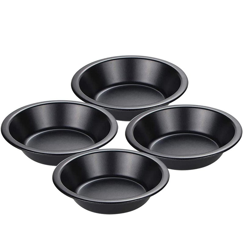 Hoshen Mini 43 Inch Pie Pan 4Pack Round Cake Oven Molds Burger Bun Pan Food Grade NonStick Black