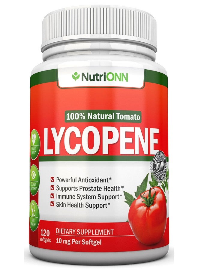 NutriONN Lycopene - 10MG - 120 Softgels - 3 Month Supply - Premium Quality Antioxidant - 100% Natural Tomato - Great for Prostate Health, Immune System Support, Heart Health and Eyesight Support - Image 1